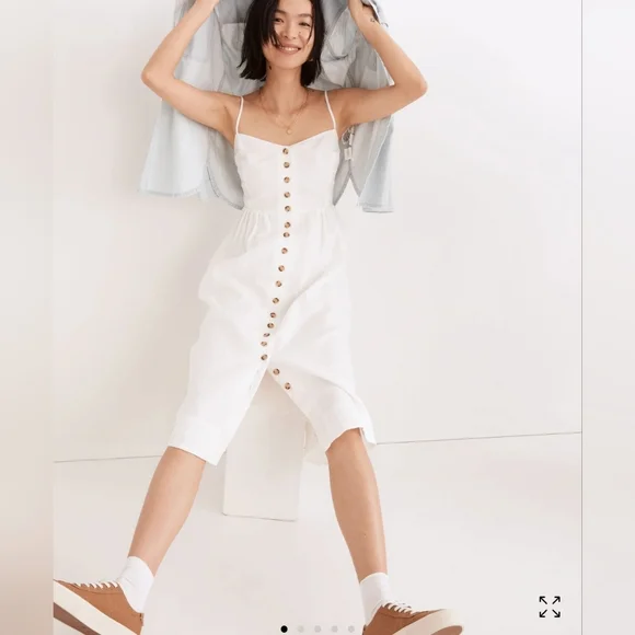 NWT Madewell Linen-Cotton Cami Button-Front Midi Dress, Size 0 - Picture 4 of 12